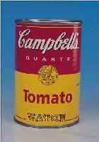 KüNSTLERUHR NACH ANDY WARHOL, MIT MOTIV CAMPBELLS TOMATO SOUP, QUARTZWERK, IN NACH- EMPFUNDENER DOSE