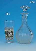 KARAFFE, DEUTSCH, UM 1860, FARBL. GLAS, 9-FACH FACETTIERT, UMLAUFEND GRAVIERTER WILD- DEKOR: HIRSCH U. REH IN WALDLANDSCHAFT, H. 27,5 CM, ...