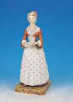 GROßE PORZELLANFIGUR, MEISSEN, UM 1860, 1. WAHL, DIE SCHOKOLADENLADY, DIENST- MäDCHEN MIT TABLETT, BUNT BEMALT, H. CA. 40 CM