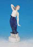 PORZELLANFIGUR, ROSENTHAL, 1920, SIGN. B. BOEHS, TäNZERIN, SPARSAME BUNTE BEMALUNG, H. 24 CM