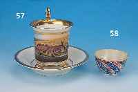 KOPPCHEN, MEISSEN, UM 1730-35, PORZELLAN, BUNTE BEMALUNG, IMARI, H. 4 CM, REST.
