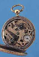 HERRENTASCHENUHR LEPINE, SCHWEIZ/ENGLAND UM 1895, METALL M. GG-AUFLAGE, SCHLüSSELAUFZUG, EMAILBL., BODEN SCHMUCKGRAV., DARST. EINES SPRINGENDEN ...