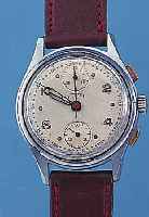 NICOLET ARMBANDCHRONOGRAPH TELDA, SCHWEIZ UM1942, METALL VERCHR., BODEN U. GLASR. GEDR., VERS. ORIG.-BLATT ALTERSBED. FARBL. GET., ...