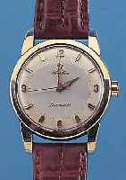 OMEGA HERRENARMBANDUHR SEAMASTER, REF.-NR. 2846/11, SCHWEIZ UM 1958, EDELST., GG-HAUBE VERS. ORIG.-BLATT FL., HOCH AUFGES. GOLD-STD.-ZEICHEN, ...