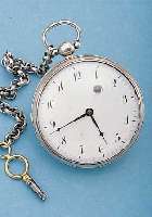 SPINDELHERRENTASCHENUHR, FRANKREICH UM 1825,SILBER, GEW. EMAILBL., GEBL. STAHLZEIGER, VERG. PLATINENW., 5-ECK PILASTER, ANTRIEB üBERKETTE U. ...