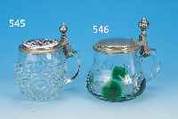 STUDENTIKAKRUG, DEUTSCH, UM 1900, GLAS MIT PORZELLANDECKEL, H. 14 CM, ANLäßLICH EINES TREFFENS ZWEIER ...