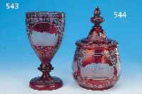 FUßGLAS, BöHMEN, UM 1900, FARBLOSES GLAS, RUBINIERT, H. 17 CM, BADEN BADEN