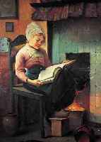 JELINEK, RUDOLF, GEB. 1880 BRüNN, LESENDES MäDCHEN VORM KAMIN, ÖL/LWD, LI. U. SIGN., CA. 70 X 55 CM, RAHMEN BESCHäDIGT
