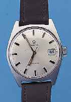 OMEGA HERRENARMBANDUHR GENEVE, SCHWEIZ UM 1972, EDELST., BODEN GESCHR., VERS. BLATT, KRONE NEUTR. ERS., LEDERB. NEU, WERK ROTVERG.,17 ST., ...