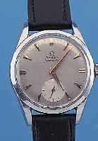 OMEGA HERRENARMBANDUHR SEAMASTER, SCHWEIZ UM1957, EDELST., BODEN U. GLASR. GEDR., VERS. BLATT L. FL., AUFGES. GOLD-STD.-ZEICHEN, GOLDZEIGER, ...