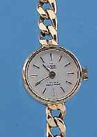 GLASHÜTTE DAMENGOLDBANDUHR, DEUTSCHLAND UM 1974, GG 585/000-GEH. INCL. NACHTR. ANGES. GG 585/000-GLIEDERBAND, BODEN GEDR., MINERAL- FLACHGL., ...