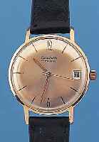 GLASHÜTTE HERRENARMBANDUHR, REF.-NR. 173824,DEUTSCHLAND UM 1964, METALL ROSE VERG., EDEL- ST.-BODEN GEDR., DATUM, 17 ST., HANDAUFZUGKAL.69,1, ...