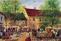 COLOMANNS, J., MARKTPLATZ MIT PFERDEFUHR- WERK U. PERSONENSTAFFAGE, ÖL/HOLZ, SIGN., 13 X 18 CM, R.