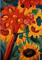 GüNTHER, HEIKE, *1964 BAMBERG, STUDIERTE AN DER NüRNBERGER AKADEMIE, HIER: SONNENBLUMEN, ÖL/LWD., UNSIGN., 77 X 45 CM, R.