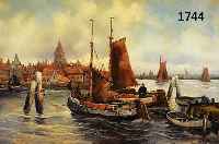 HAAHAACK, FRITZ, DEUTSCHER KÜNSTLER MITTE 20. JH., ZAHLREICHE BOOTE VOR KLEINER HAFEN- STADT, ÖL/LWD., SIGN., 65 X 100 CM, R.