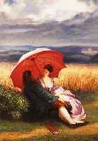KAPE, A. M. O.ä., 1. HäLFTE 20. JH., HIER: LIEBESPAAR IM KORNFELD, ÖL/LWD., SIGN., 50 X 39 CM, R.