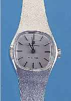 JUNGHANS DAMENGOLDBANDUHR, REF.-NR. 15-9861/14189, DEUTSCHLAND UM 1982, WG 585/000 RHOD. INCL. MILANAISEBAND, BODEN GEDR., HIGH-TECH- QUARTZWERK, ...