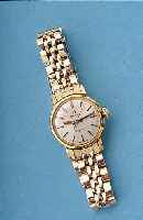 OMEGA DAMENARMBANDUHR LADYMATIC, REF.-NR. 565-002, SCHWEIZ UM 1965, METALL HARTVERG., EDELST.-BODEN GESCHR., EDELST.-ORIG.-BAND M. GOLDAUFL., ...