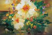 WILFRED, ZEITGENöSSISCHER KüNSTLER, BLUMEN- IMPRESSIONEN, ÖL/LWD., SIGN., 102 X 77 CM