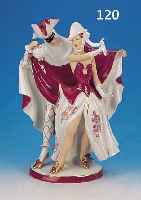 GROßE PORZELLANFIGUR, ROYAL DUX, TSCHECHIEN, 20. JH., PIERROT UND COLUMBINE, BUNT BE- MALT, GOLDSTAFFAGE, H. CA. 50 CM