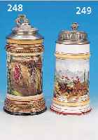 ZUNFTKRUG DER BIERFüHRER, DEUTSCH, UM 1890- 1900, PORZELLAN, BUNT BEMALT, RELIEFIERTER ZINNDECKEL MIT NAMENSGRAVUR M. WEHENMANN, IM BODEN ...