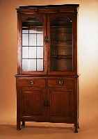BüCHERSCHRANK, ENGLAND, UM 1900/10, EICHE MASSIV, MIT BLEIVERGLASUNG, ALTERS- SCHäDEN, 210 X 115 X 40 CM