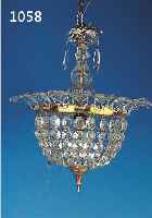DECKENLAMPE, WOHL DEUTSCH, UM 1920/30, MESSING, MIT GLASGEHäNGE, EINE BRENNSTELLE H. 45 CM, D. 38 CM, ELEKTR. NICHT GEPRüFT
