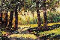 UNBEKANNTER KüNSTLER, UM 1900, SPAZIERWEG MIT BäUMEN, ÖL/LWD., UNLESERLICH SIGIERT, 40 X 51 CM, RAHMEN