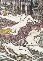 FOUJITA, TSOUGUHAROU, 1886 TOKIO-1966 ZüRICH, ZWEI HANDKOLORIERTE HOLZSCHNITTE VON 1925, AUS DER FOLGE: DES KöNIGS ABNTEUER, JE CA. ...