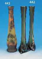 PAAR LANGHALSVASEN, SCHLIERSEE, UM 1905, GELBES GLAS, LüSTRIERT, H. 40 CM, SOG. SCHLIERSEEVASE