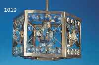 DECKENLAMPE, FRANKREICH, 30ER JAHRE, ART-DECO, METALLMONTUREN VERNICKELT, REICHER GESCHLIFFENER KRISTALLGLASBESATZ, EINE BRENN- STELLE, ...