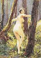 SKOCEK, H., PRAGER KüNSTLER UM 1900, WAR AUCH ANSäSSIG IN MüNCHEN, WEIBLICHER AKT IM WALD,GOUACHE AUF PAPIER, RE. U. SIGN. UND BEZ. MüNCHEN ...