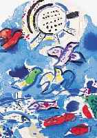 CHAGALL, MARC, , DREI FARBLITHOGRAPHIEN, ENTWüRFE ZU DEN JERUSALEMER FENSTERN, ED. ANDRé SAURET PARIS 1962, JE CA. 20.5 X 15 CM, PP
