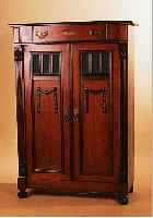 VERTIKO, DT., 1900, NUßBAUMFURNIER, GRüNE GLASEINSäTZE, AUFGELEGTE SCHNITZEREIEN, CA. 136 X 94 X 42 CM