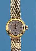 OMEGA DAMENGOLDBANDUHR LADYMATIC, REF.-NR. 7067, SCHWEIZ UM 1958, GG 750/000 INCL. GG- FLECHTBAND, BODEN GEDR., EINES DER KLEINSTEN ...