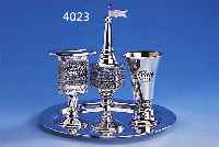 4-TEIL. HAVDALASET, 925ER SILBER, JUDAIKA, BEST. AUS GLATTEM TABLETT UND LICHT- HALTER, BESIMOMTüRMCHEN UND WEINKELCH, TEIL- VERGOLDET, ...