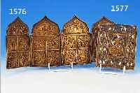 REISEIKONE, RUSSLAND, UM 1870 , BRONZE, OFFEN CA. 17 X 38.5 CM, REICH RELIEFIERT MIT VERSCH. VITASZENEN LEICHT ...