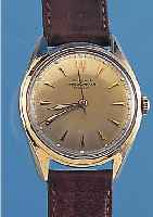 JUNGHANS HERRENARMBANDUHR CHRONOMETER, REF.-NR. 024796, DEUTSCHLAND UM 1960, METALL M. GG-AUFLAGE, BODEN GESCHR., AUßER KRONE U. LEDERB. ...