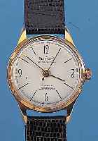 WOSTOK HERRENARMBANDUHR PRECISION-CLASS, SOWJETUNION UM 1969, METALL VERG., EDELST.- BODEN GESCHR., AUßER LEDERB. ORIG.-ZUSTAND, BLATT MATT ...