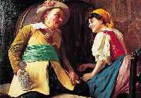 ZOPPI, ANTONIO, 1860-1926 FLORENZ, IM WEINKELLER, ZECHER SCHERZT MIT SCHANKMäD- CHEN, ÖL/LWD, FEINE VARIATIONSREICHE MALEREI, MIT ...
