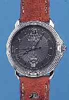 MAURICE LACROIX HERRENARMBANDUHR AUTOMATIK, REF.-NR. 11577, SCHWEIZ UM 1999, EDELST. POL.,BEIDS. SAPHIRVERGL., UNGETR. LAGERW., ORIG.- LEDERB. M. ...