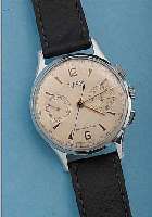 STRELA ARMBANDCHRONOGRAPH, REF.-NR. 26415, SOWJETUNION UM 1954, METALL VERCHR., EDELST.- BODEN U. GLASR. GEDR., ORIG.-BLATT FARBL. GET., ...