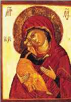 IKONE, 18. JH., ZENTRALRUSSLAND, GOTTES- MUTTER VON WLADIMIR, MIT EXPERTISE, 28 X 22,5 CM