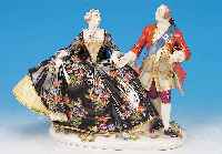 GROßE PORZELLANFIGUR, MEISSEN, UM 1880/90, 1. WAHL, LIEBESPAAR, FEINE BUNTE BEMALUNG, REICHE GOLDSTAFFAGE, H. CA. 22 CM