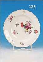 TIEFER TELLER, MEISSEN, UM 1740, PORZELLAN, FEIN BUNT BEMALT MIT BLUMENBOUQUET UND STREU- BLUMEN, BRAUNER RAND BERIEBEN, D. CA. 23.5 CM