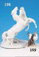 PORZELLANFIGUR, ROSENTHAL, 1936, HüHNERPAAR VON HIMMELSTOSS, BUNT BEMALT, H. CA. 14 CM