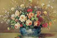 WEBER, R., GEB. 1908 WIESBADEN, ROSEN UND WIESENBLUMEN IN BLAUER KUGELVASE, ÖL/LWD, RE. U. SIGN., CA. 58 X 80 CM, R.