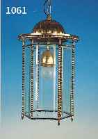 LATERNENLAMPE, HOLLAND, NACH 1900, MESSING UMLAUFEND FACETTIERT VERGLAST, KORPUSH. 48 CM,FU. NICHT GEPRüFT, L. BEST.