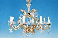 DECKENLüSTER, 40/50ER J., GLASUMMANTELTES METALLGESTäNGE, ACHT BRENNSTELLEN, FACETT. GLASBEHANG, H. CA. 56 CM, L. ALTERSSP., FU. NICHT ...