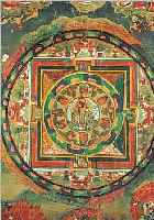 THANGKA, NEPAL, UM 1900, FEINE GOUACHEMALE- REI AUF BAUMWOLLGEWEBE, FARBFEHLSTELLEN DURCH KNICKE, CA. 71 X 47 CM